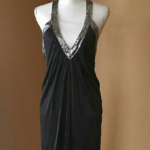 BCBG black mini dress/gunmetal mini halter dress